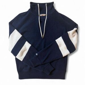 Faherty Navy and White Half Zip Pullover